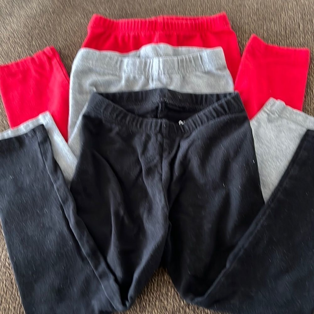 Toddler Mixed Brand Gray, Black and Red Leggings Set of 3- 3T
